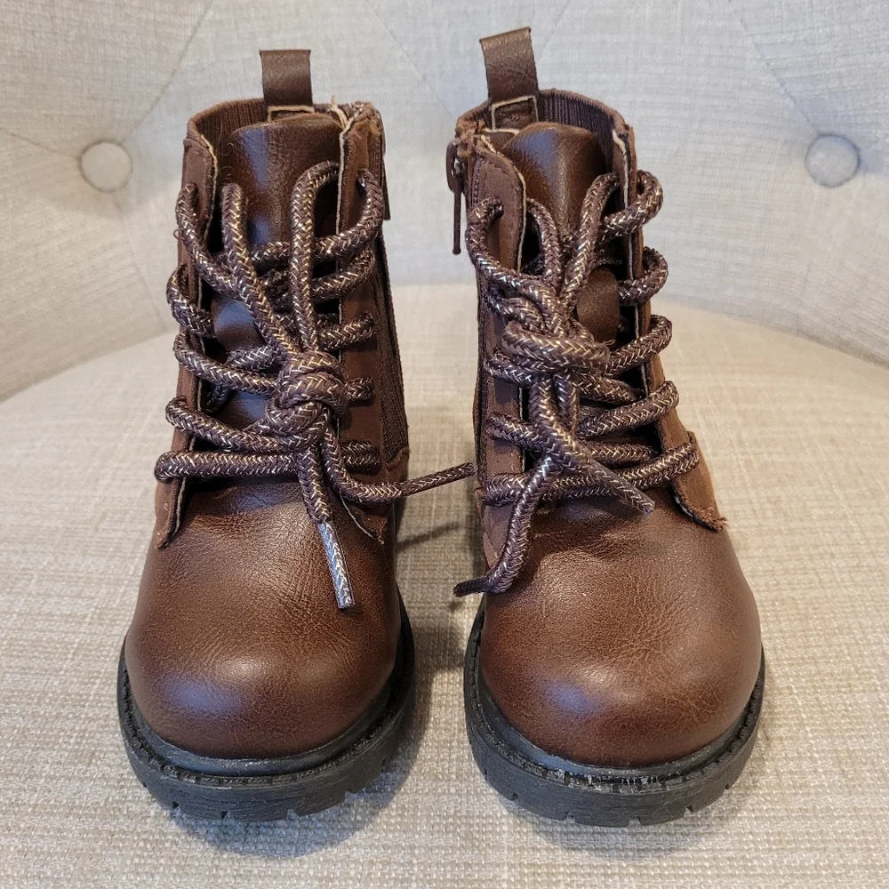 Carters Boots Toddler Canna Brown Sparkle Laces Zip Up Size 5M Vegan Lea…